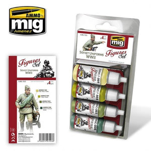 AMMO of Mig Jimenez 7023 Soviet Uniforms WWII Figure Set 4x17ml