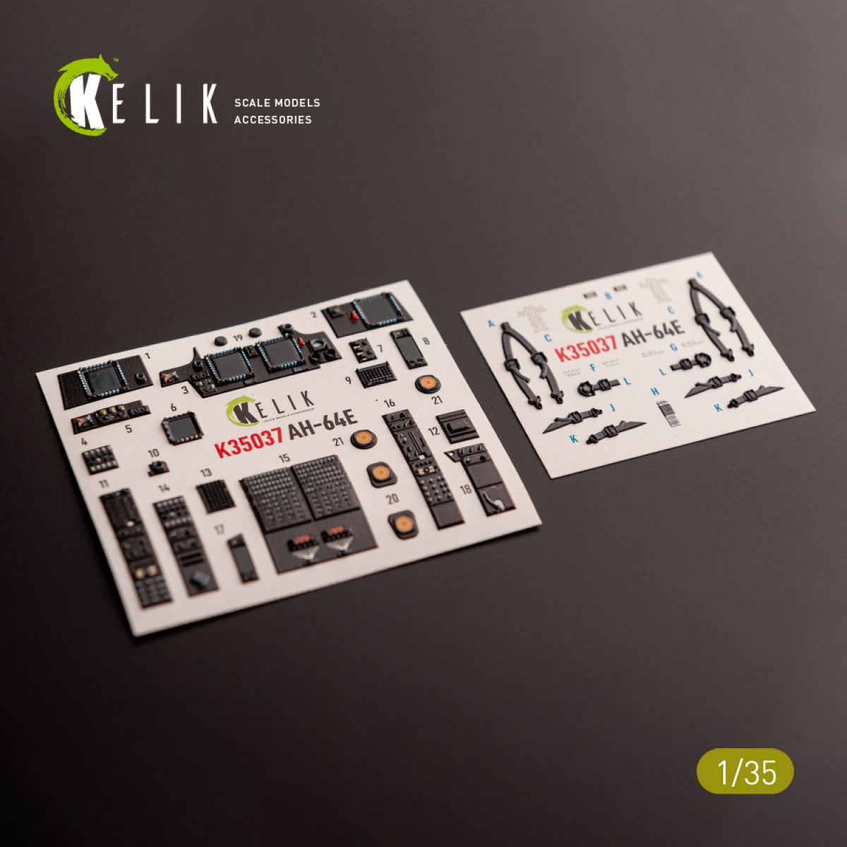 KELIK K35037 AH-64E Apache interior 3D decals for Takom kit 1/35