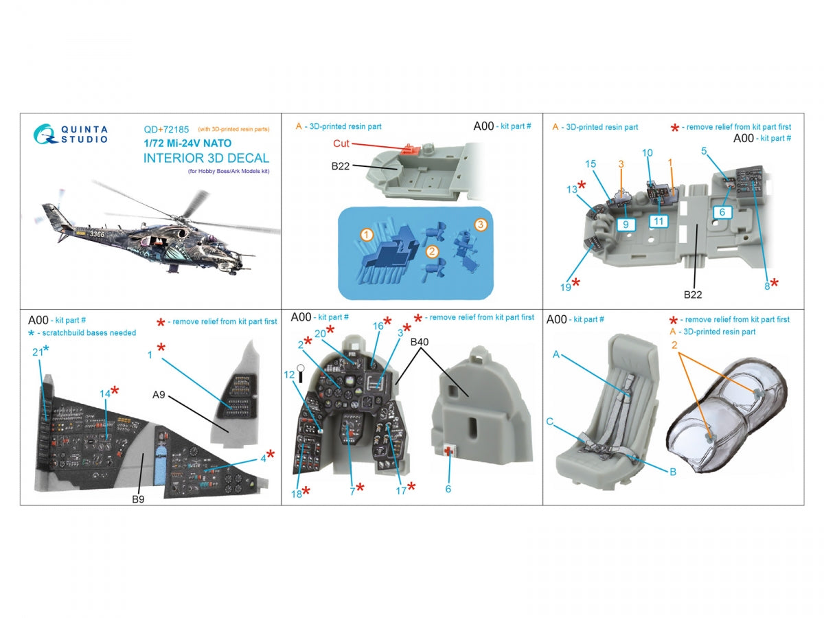 Quinta Studio QD+72185 Mi-24V NATO 3D-Printed &amp;amp; coloured Interior on decal paper (Hobby Boss/ARK Models) (with 3D-printed resin parts) 1/72 – zdjęcie 13