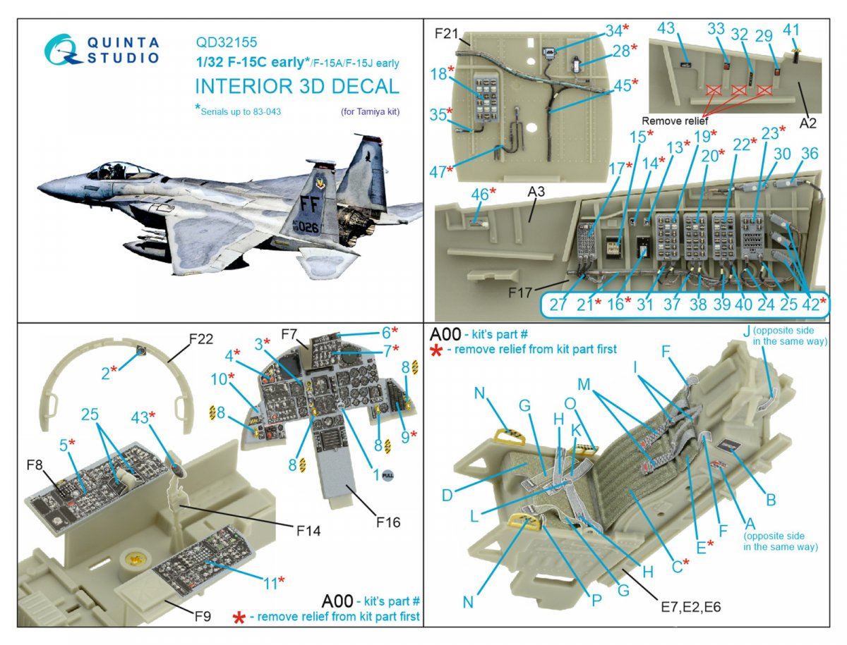 Quinta Studio QD32155 F-15C Early/F-15A/F-15J early 3D-Printed &amp;amp; coloured Interior on decal paper (Tamiya) 1/32 – zdjęcie 9
