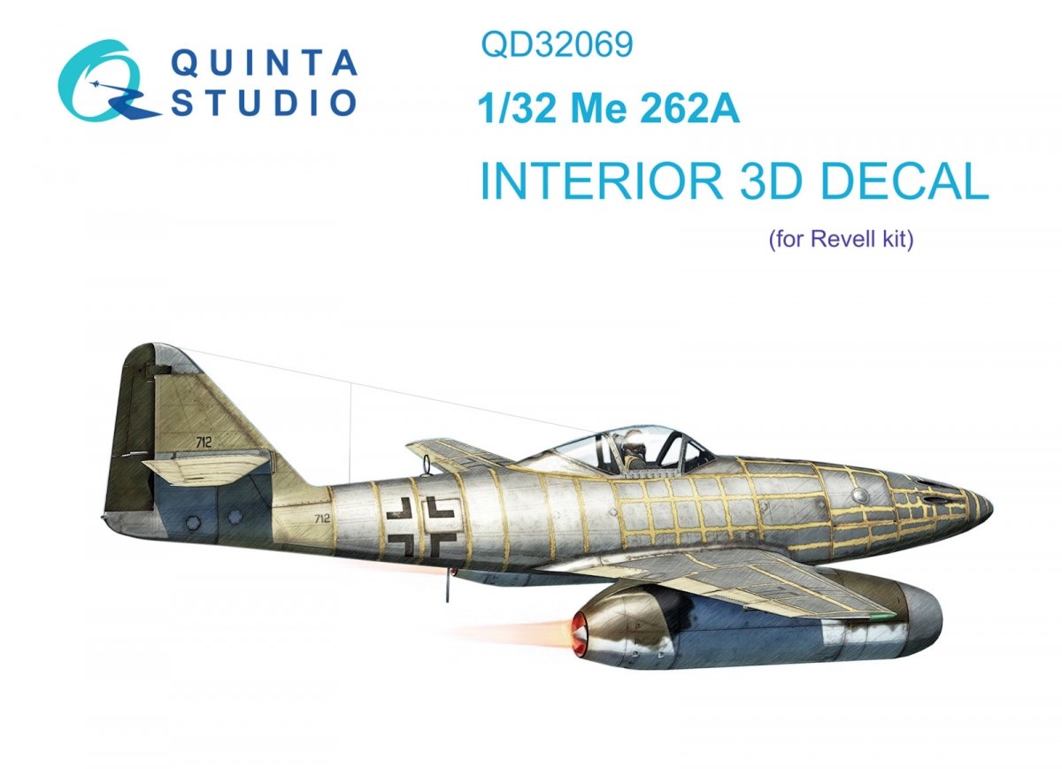 Quinta Studio QD32069 Me 262A 3D-Printed &amp; colored Interior on decal paper (Revell) 1/32