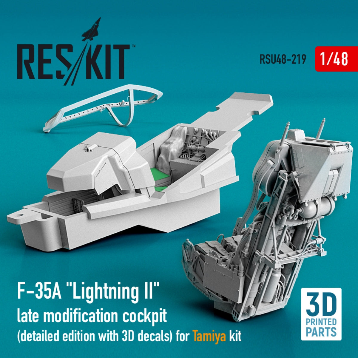 RESKIT RSU48-0219 F-35A &amp;quot;LIGHTNING II&amp;quot; COCKPIT (DETAILED EDITION WITH 3D DECALS) FOR TAMIYA KIT (3D PRINTED) 1/48 – zdjęcie 2