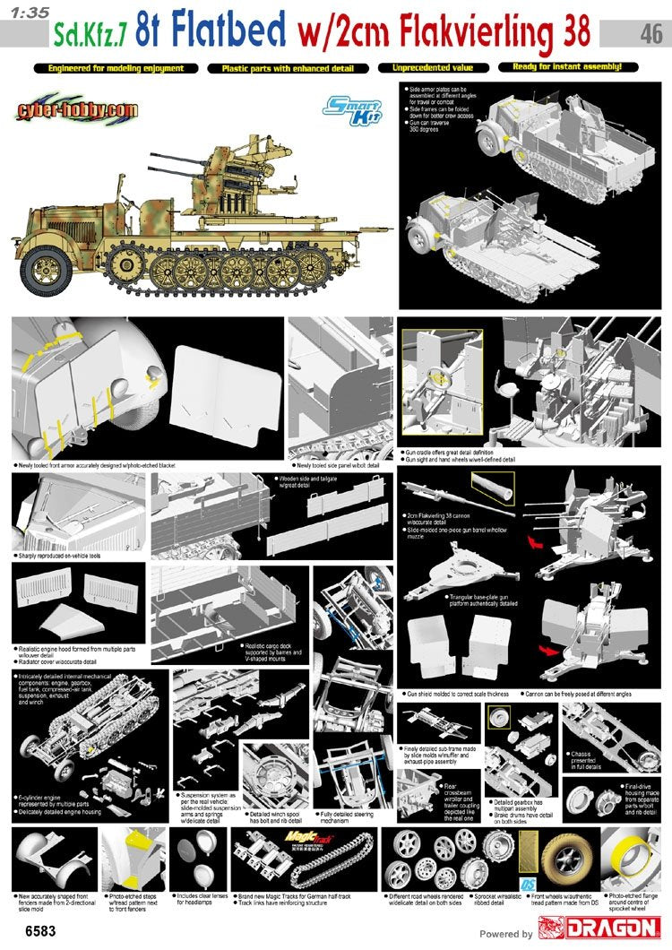 Cyber ​​​​Hobby 6583 Sd.Kfz.7 8t Halftrack Flatbed avec 2cm Flak 38 (1/35)