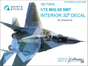 Quinta Studio QD72003 MiG-29 SMT 3D-Printed &amp;amp; coloured Interior on decal paper (for 7309 Zvezda kit)1/72