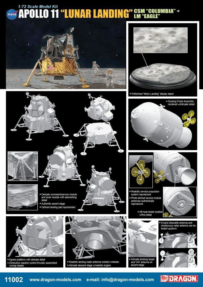 Dragon 11002 Apollo 11 &amp;quot;Lunar Landing&amp;quot; - CSM &amp;quot;Columbia&amp;quot; + LM &amp;quot;Eagle&amp;quot; 1/72