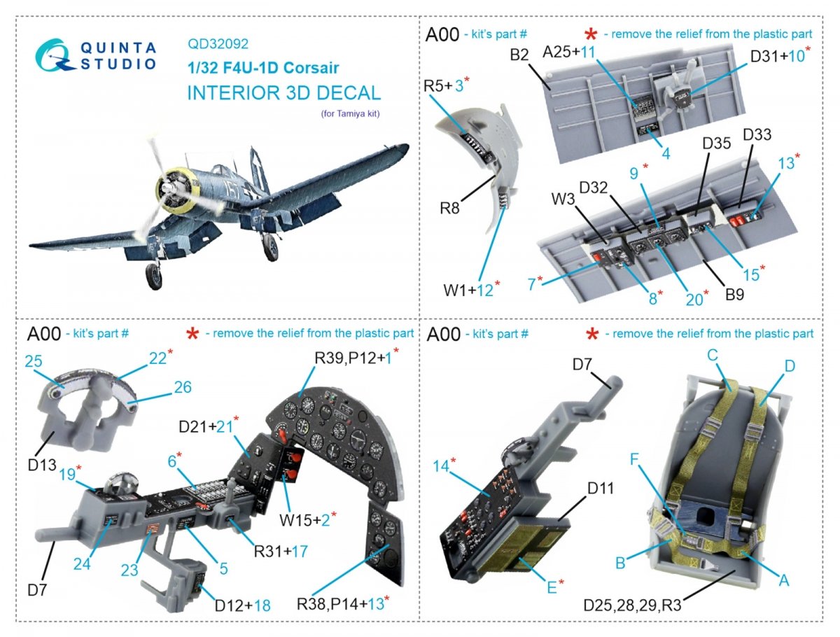 Quinta Studio QD32092 F4U-1D 3D-Printed &amp;amp; coloured Interior on decal paper (Tamiya) 1/32 – zdjęcie 2