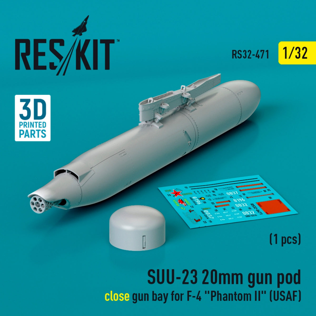 RESKIT RS32-0471 SUU-23 20mm gun pod (close gun bay) for F-4 "Phantom II" (USAF) (1 pcs) (3D Printed) 1/32