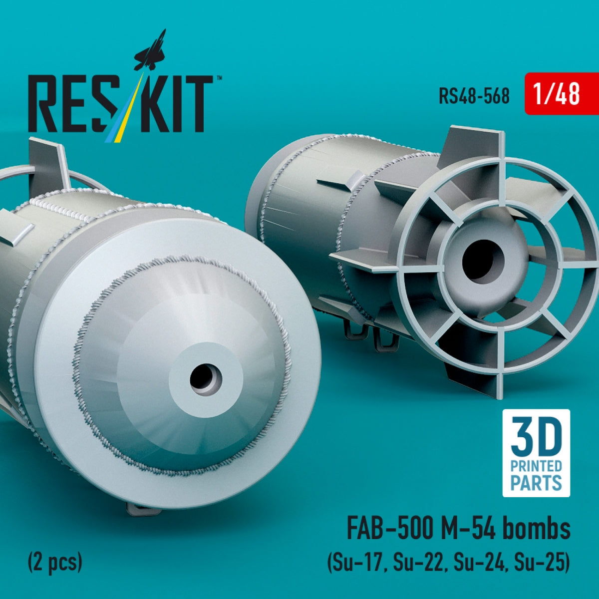 RESKIT RS48-0568 FAB-500 M-54 bombs (2 pcs) (Su-17, Su-22, Su-24, Su-25) (3D Printed) 1/48