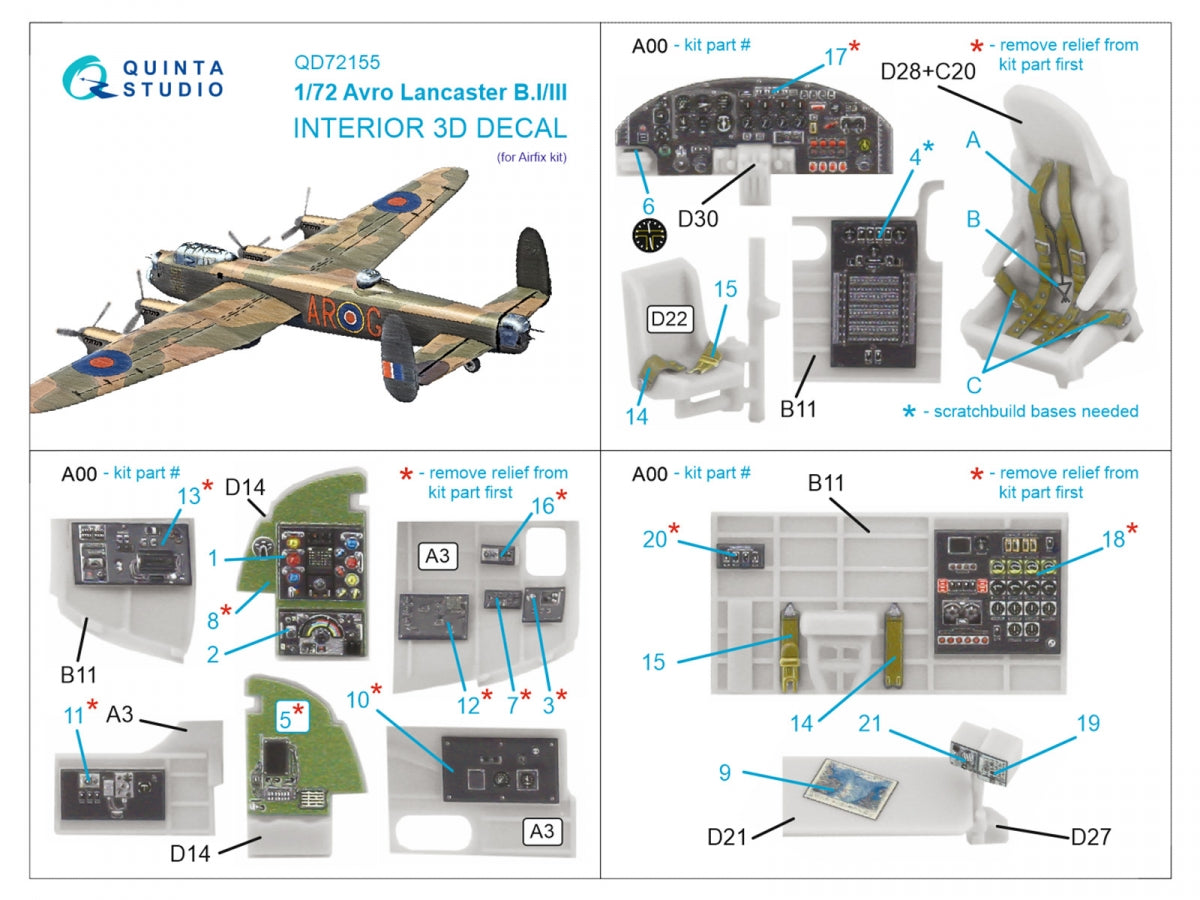 Quinta Studio QD72155 Avro Lancaster BI/III 3D-Printed colored Interior on decal paper (Airfix) 1/72 – image 2