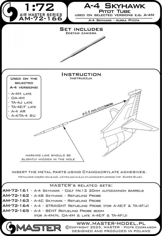 Master AM-72-166 A-4 Skyhawk - rurka Pitota na stateczniku pionowym (używana na wybranych wersjach np. A-4M, OA-4M, TA-4J) 1/72 – zdjęcie 3