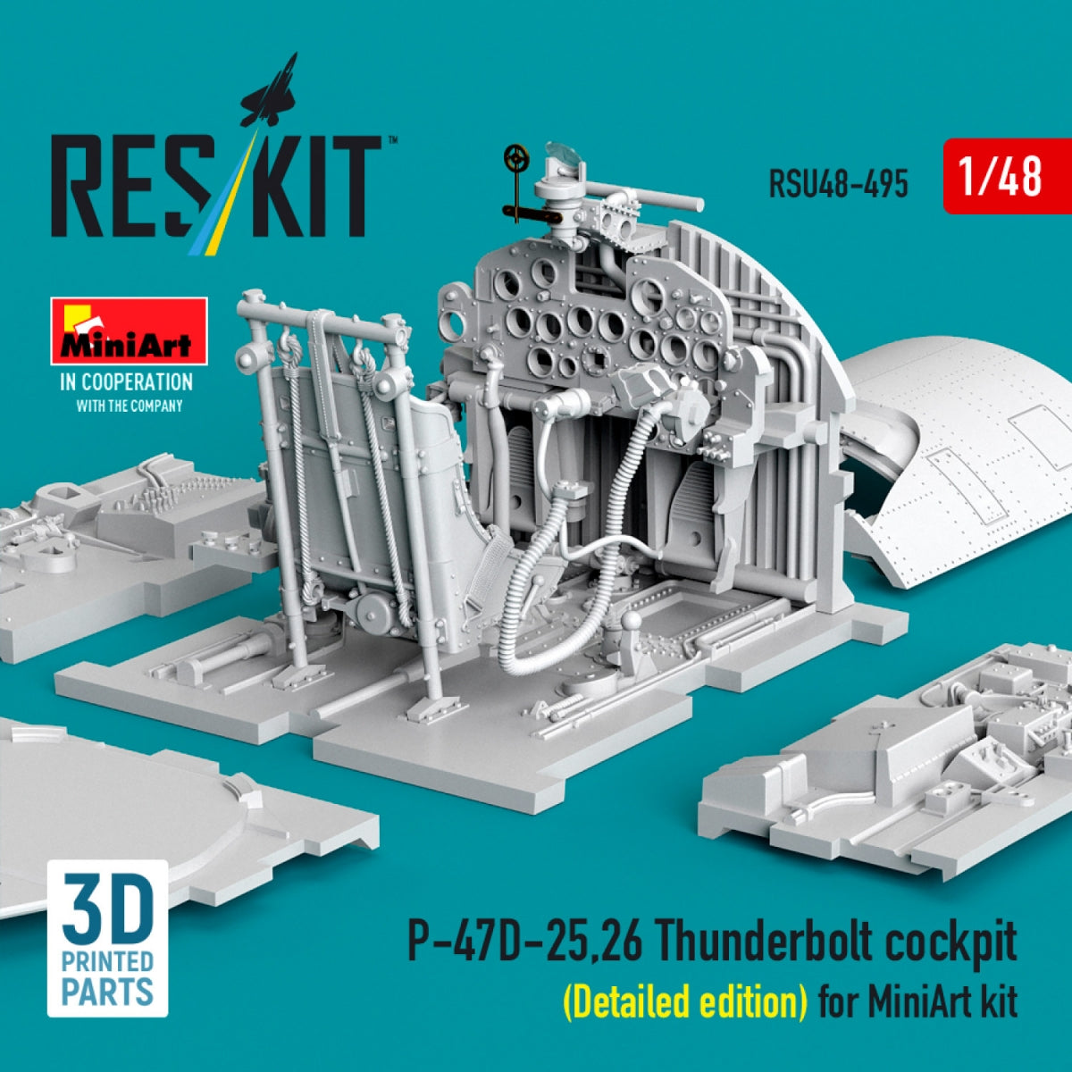 RESKIT RSU48-0495 P-47D-25,26 Thunderbolt cockpit (Detailed edition) for MiniArt kit (3D Printed) 1/48