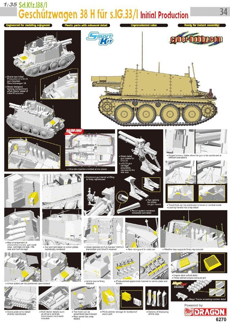 Cyber Hobby 6270 Sd.Kfz.138/1 Geschutzwagen 38 H fur s.IG.33/1 Initial Production 1/35 – zdjęcie 2