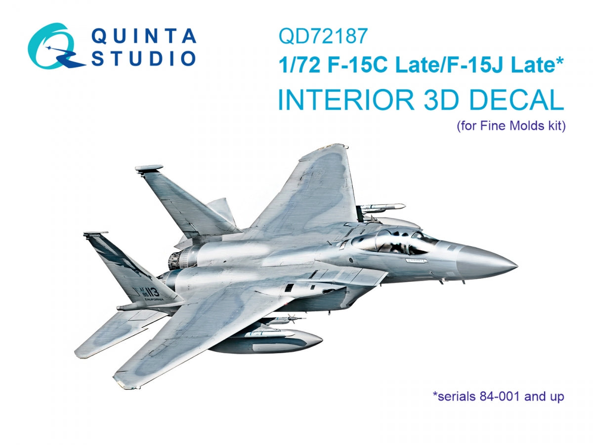 Quinta Studio QD72187 F-15C Late/J Late 3D-Printed &amp;amp; coloured Interior on decal paper (Fine Molds) 1/72