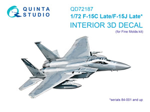 Quinta Studio QD72187 F-15C Late/J Late 3D-Printed &amp;amp; coloured Interior on decal paper (Fine Molds) 1/72
