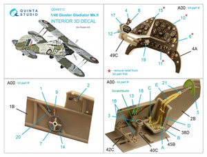 Quinta Studio QD48312 Gloster Gladiator MKII 3D-Printed &amp;amp; colored Interior on decal paper (Roden) 1/48 – image 2
