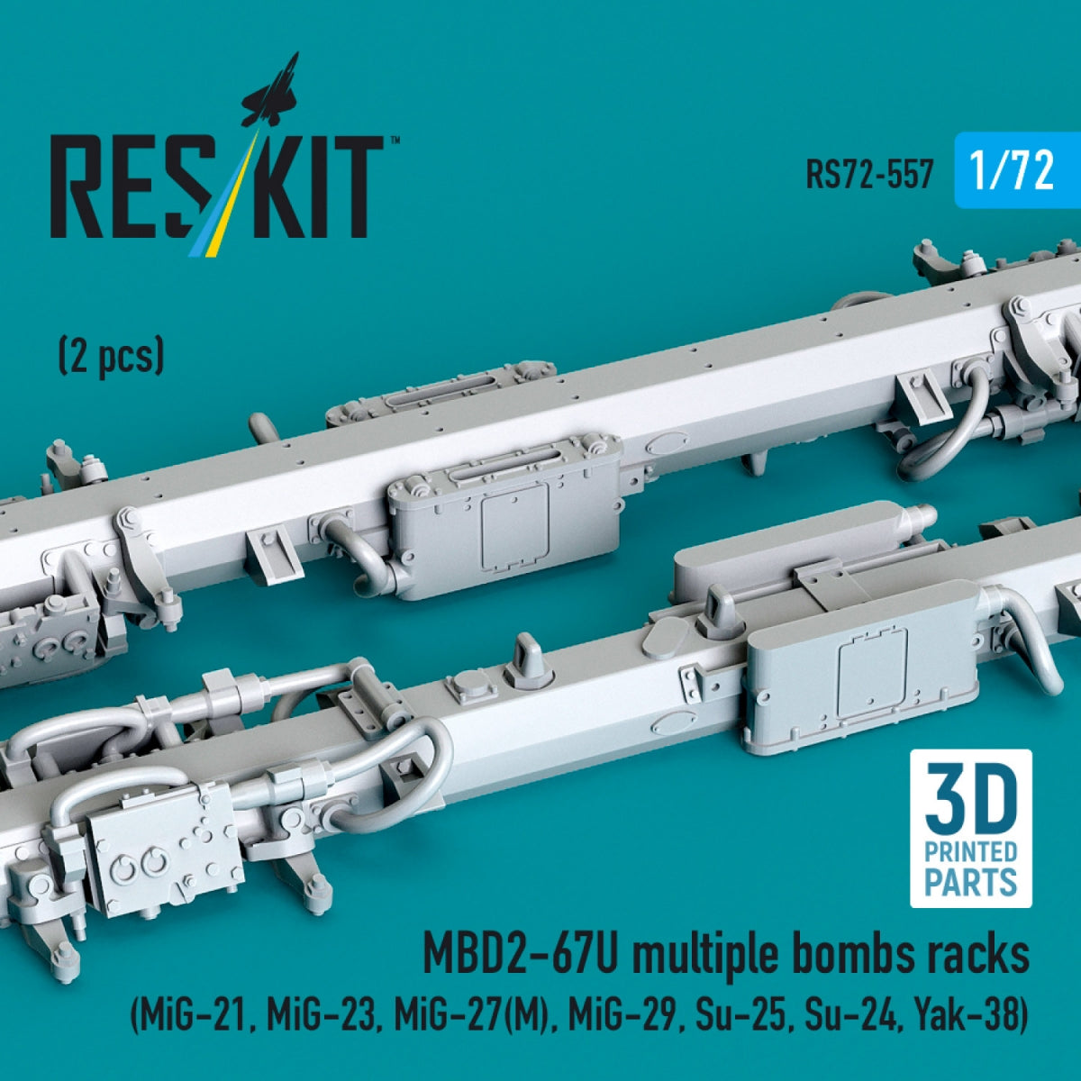 RESKIT RS72-0557 MBD2-67U multiple bombs racks (2 pcs) (MiG-21, MiG-23, MiG-27(М), MiG-29, Su-25, Su-24, Yak-38) (3D Printed) 1/72