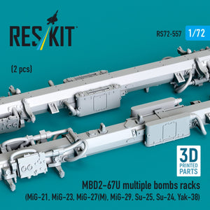 RESKIT RS72-0557 MBD2-67U multiple bombs racks (2 pcs) (MiG-21, MiG-23, MiG-27(М), MiG-29, Su-25, Su-24, Yak-38) (3D Printed) 1/72