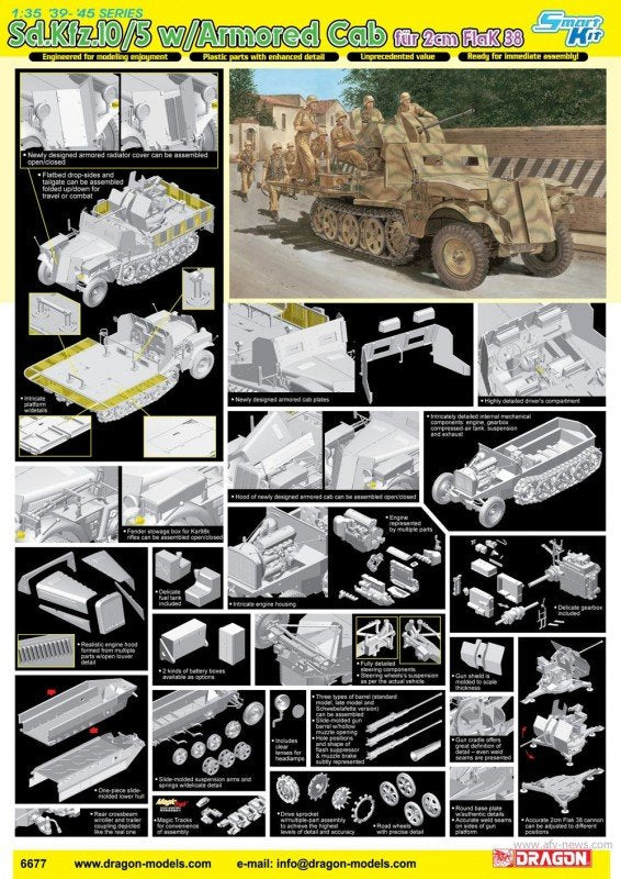 Dragon 6677 Sd.Kfz.10/5 w/Armor Cab fur 2cm FlaK 38 1/35 – zdjęcie 2