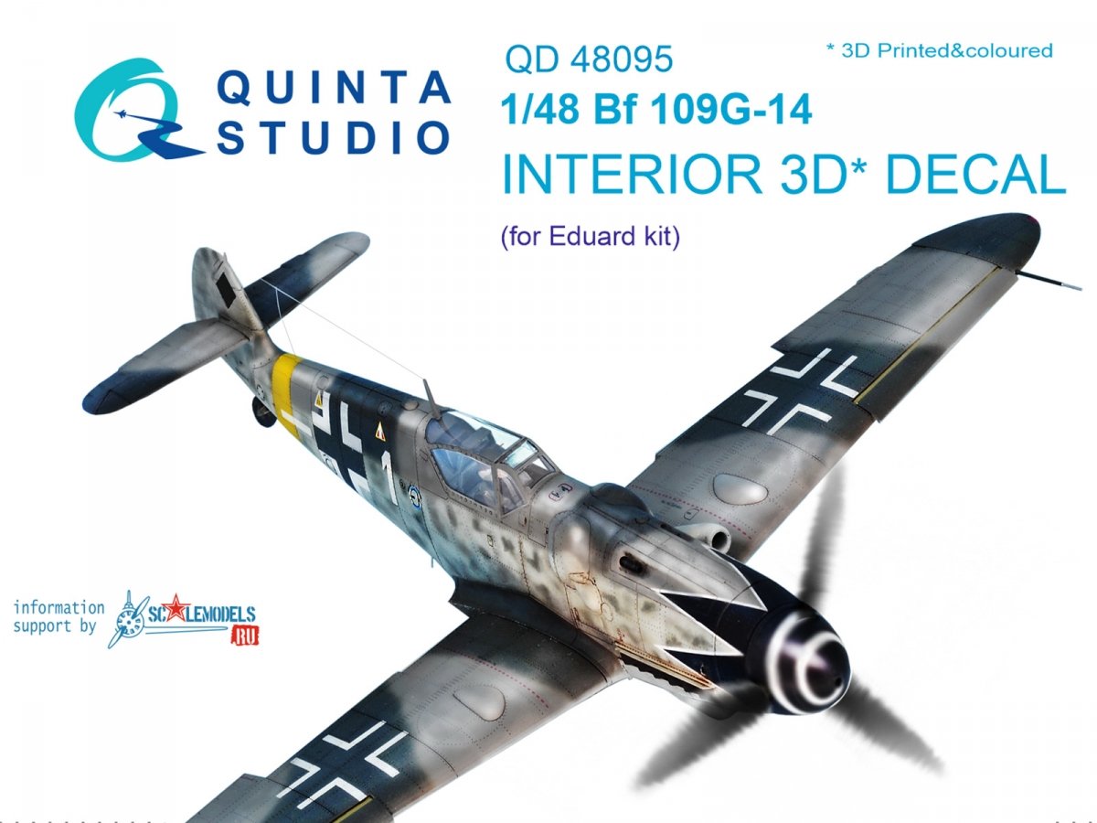 Quinta Studio QD48095 Bf 109G-14 3D-Printed &amp;amp; colored Interior on decal paper (for Eduard kit) 1/48