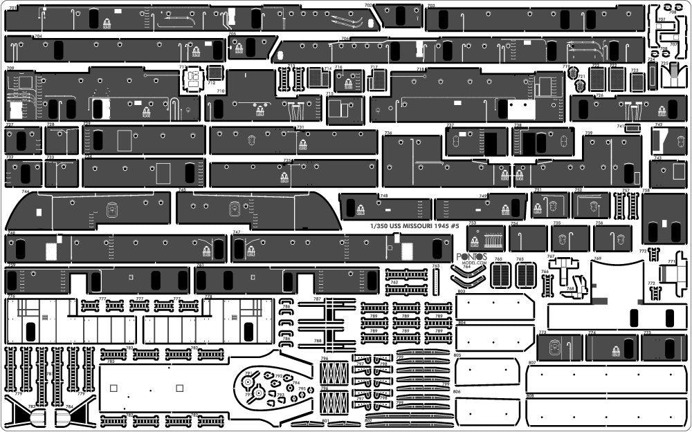 Pontos 37026FB USS BB-63 Missouri 1945 Advanced Detail Up Set (Deck Blue 20B stained wooden deck) 1/350 – zdjęcie 15