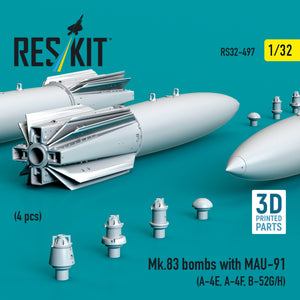 RESKIT RS32-0497 Mk.83 bombs with MAU-91 (4 pcs) (3D printed) 1/32 – zdjęcie 2