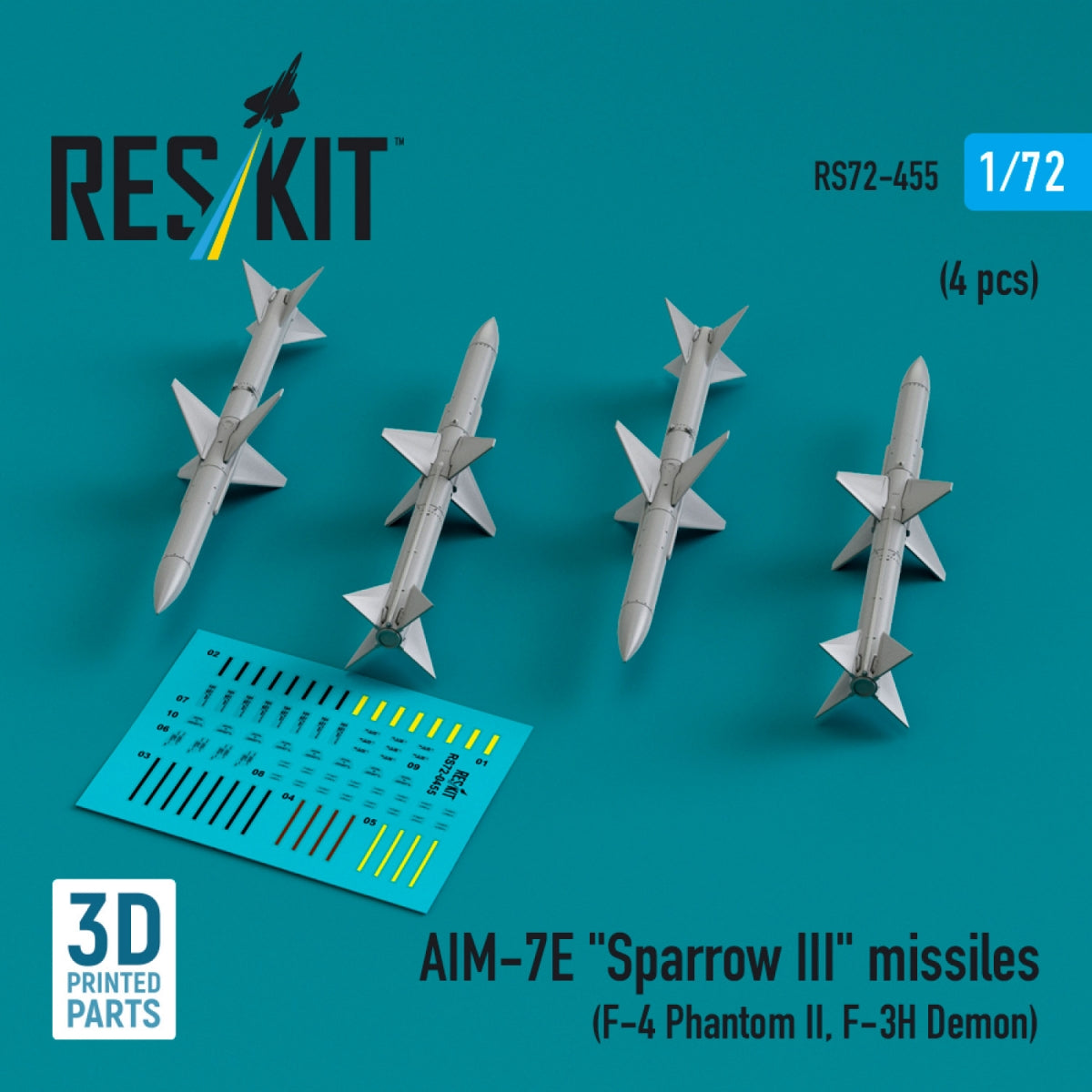 RESKIT RS72-0455 AIM-7E "Sparrow III" missiles (4 pcs) (3D Printed) 1/72