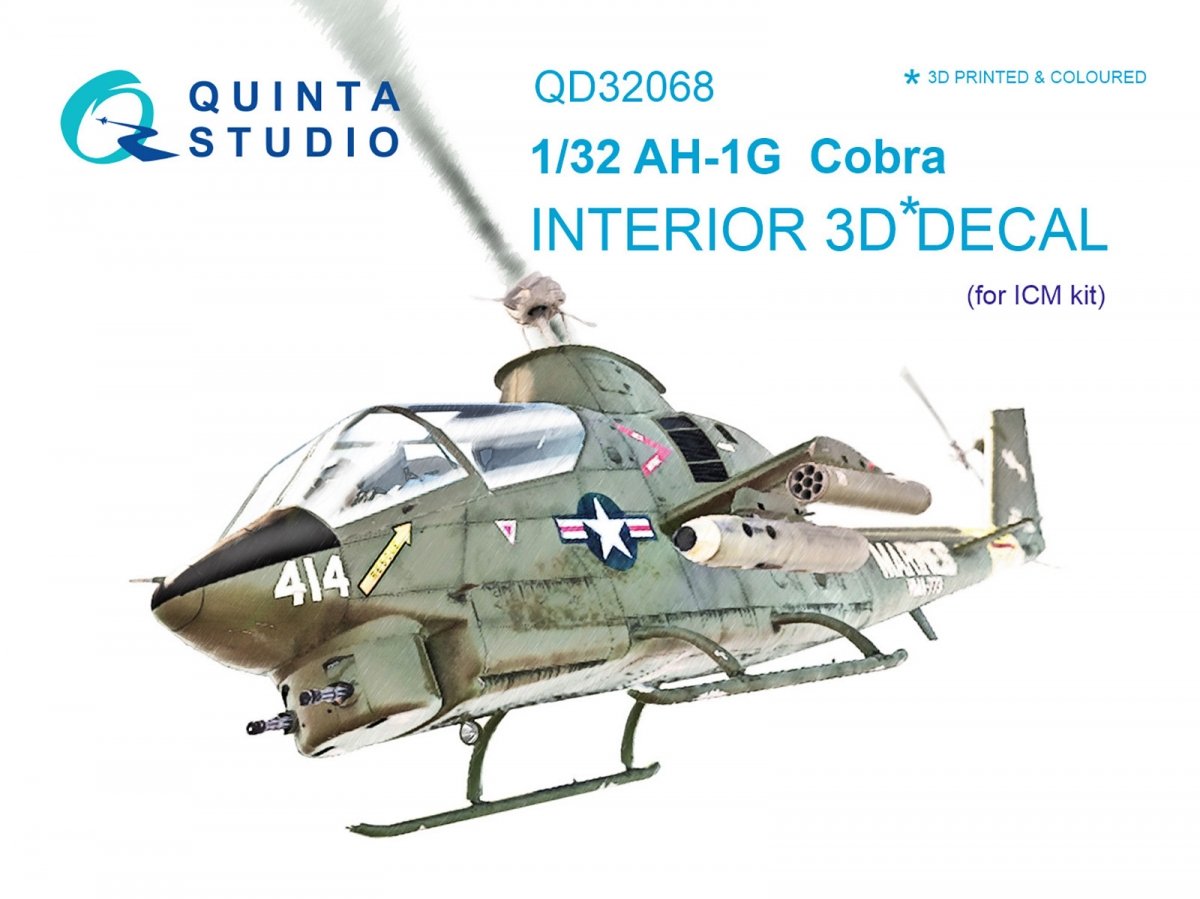 Quinta Studio QD32068 AH-1G Cobra 3D-Printed &amp;amp; coloured Interior on decal paper (for ICM kit) 1/32