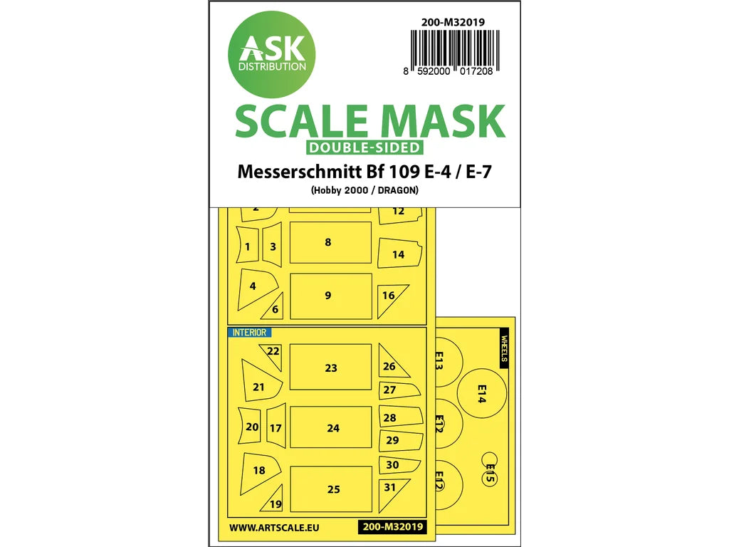 Art Scale Kit M32019 Messerschmitt Bf 109E-4 & E-7 Double-Sided Express Masks for Hobby2000, Dragon, HGW 1/32