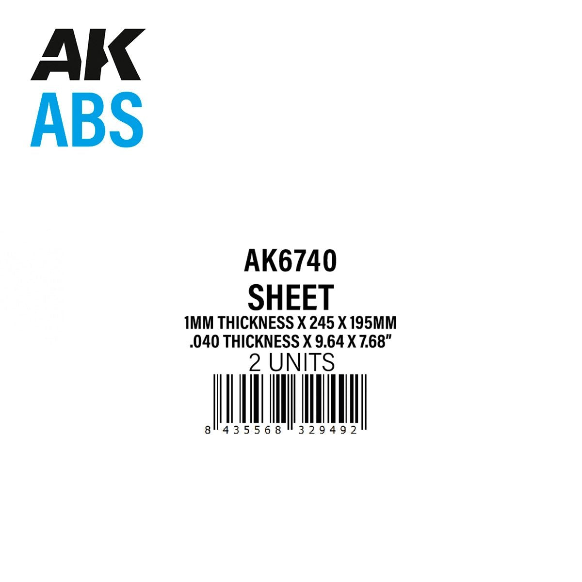AK Interactive AK6740 1MM THICKNESS X 245 X 195MM – ABS SHEET – 2 UNITS PER BAG – zdjęcie 2