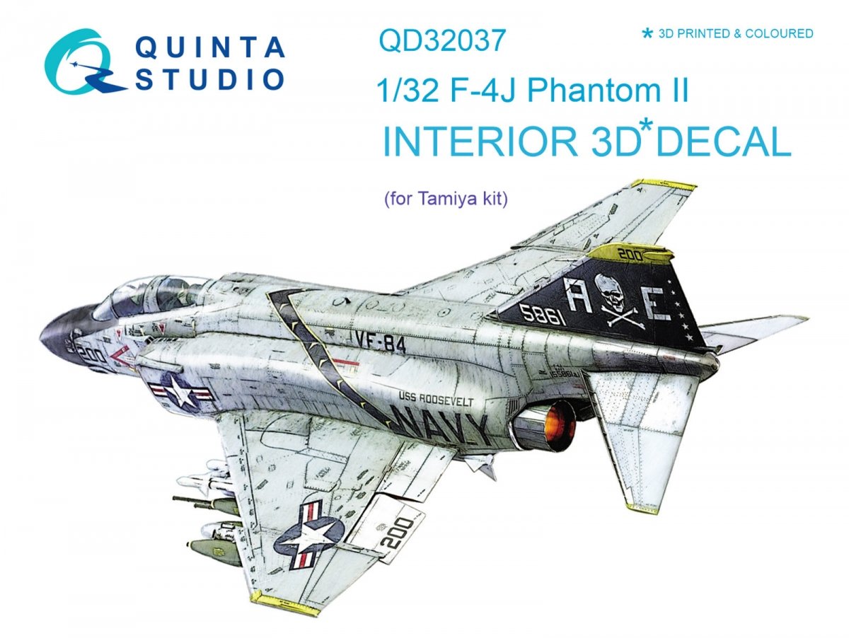 Quinta Studio QD32037 F-4J 3D-Printed &amp; colored Interior on decal paper (for Tamiya kit) 1/32