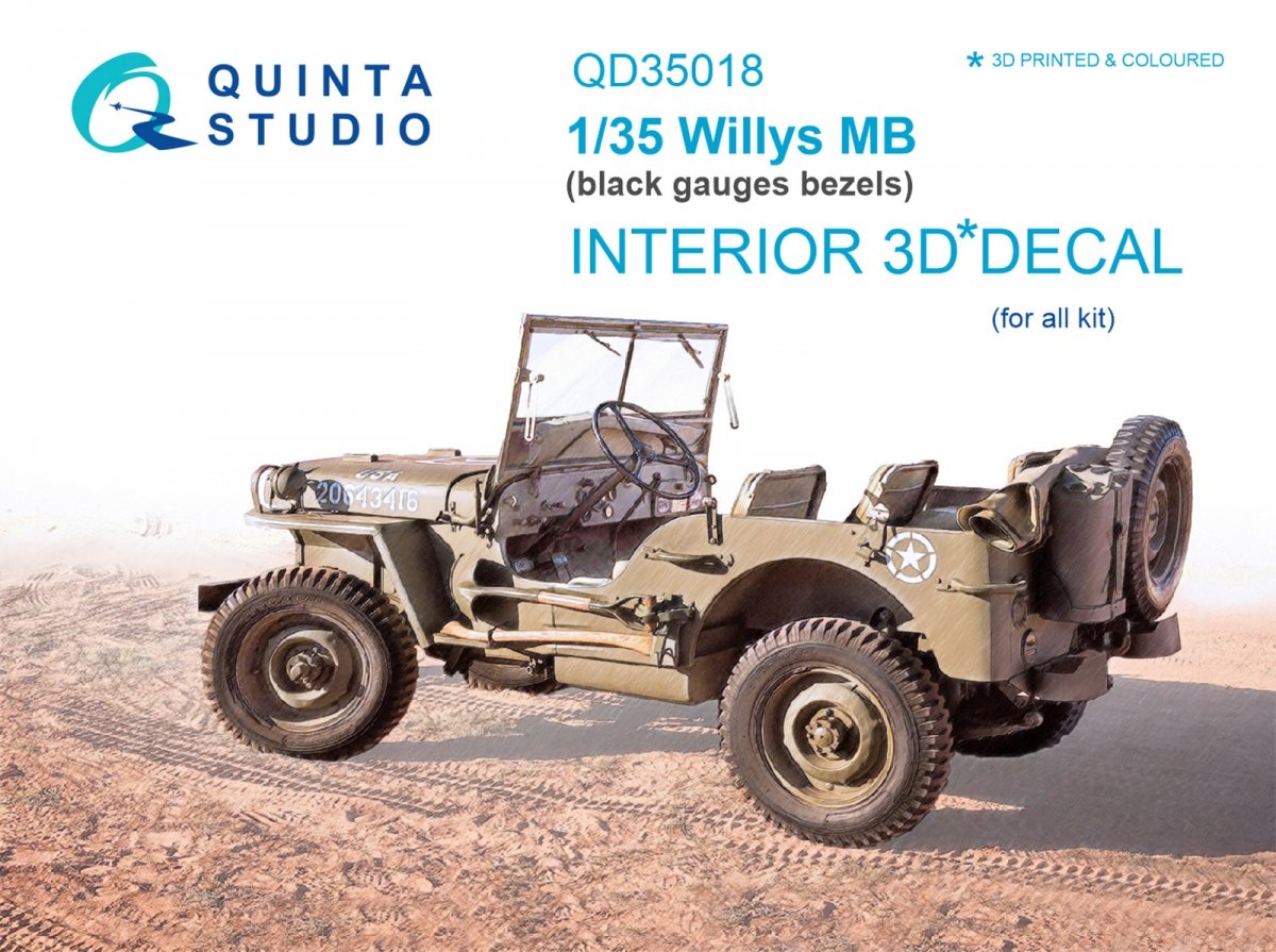 Quinta Studio QD35018 Willys MB 3D-Printed &amp;amp; coloured Interior on decal paper (for all kit) 1/35