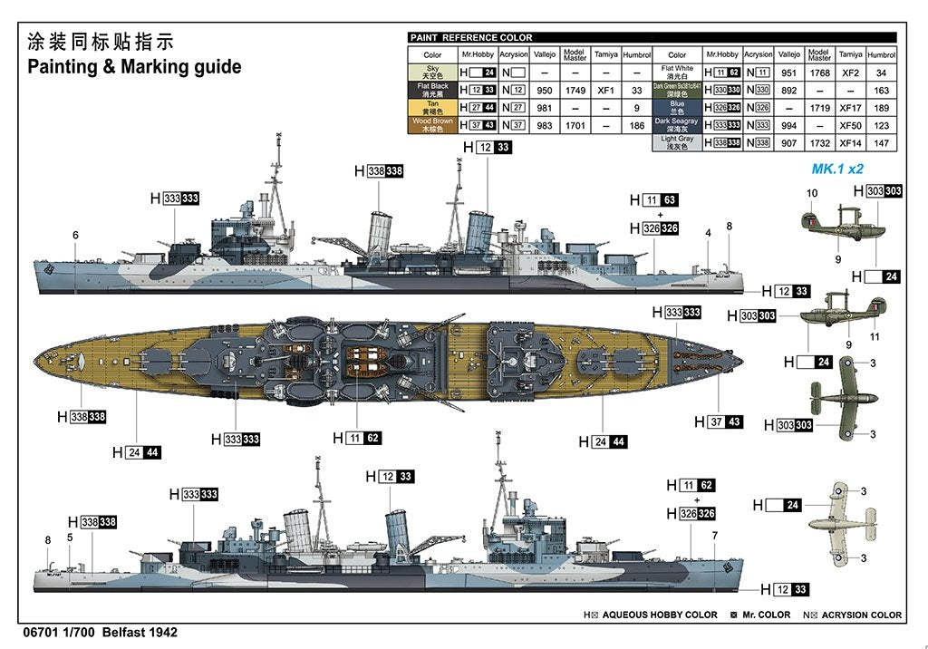 Trumpeter 06701 Royal Navy light cruiser Belfast 1942 1/700 – image 4