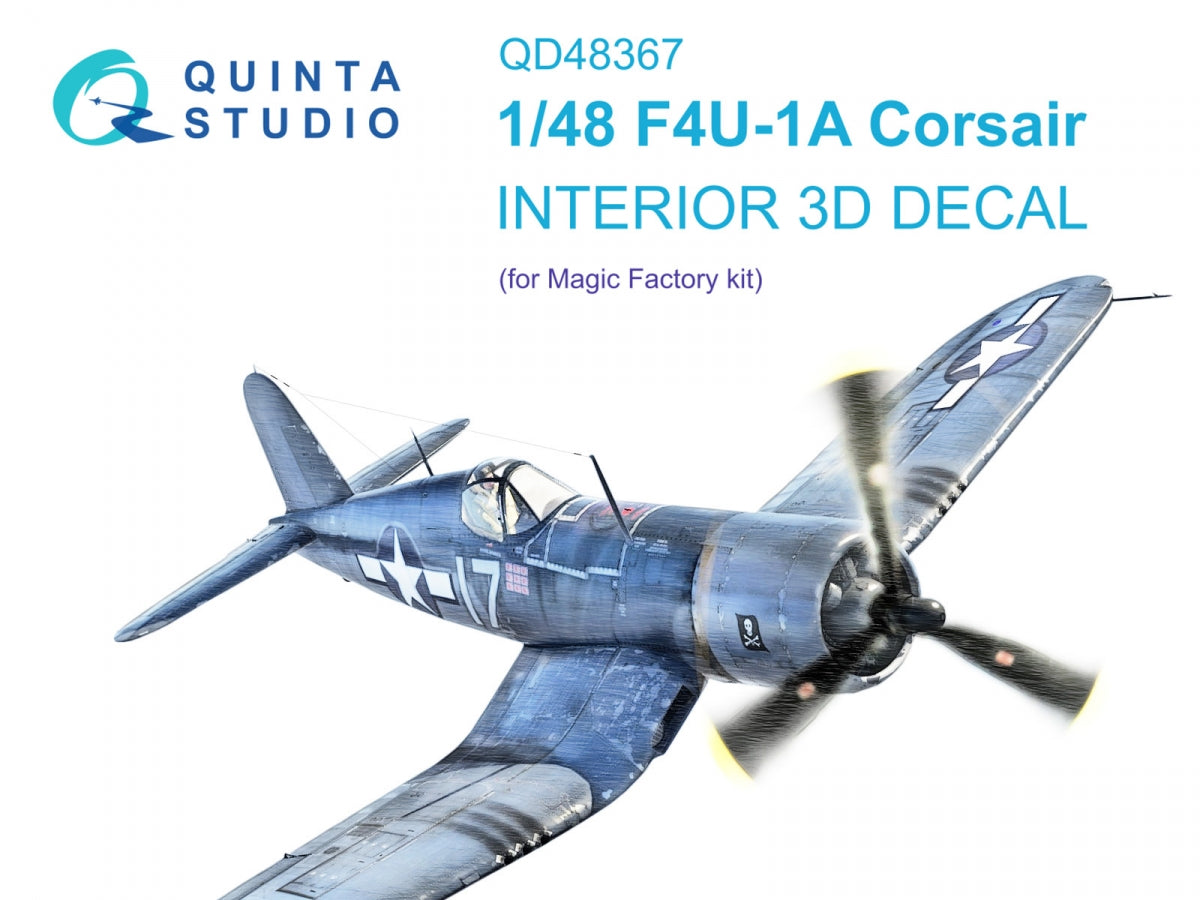 Quinta Studio QD48367 F4U-1A 3D-Printed &amp;amp; colored Interior on decal paper (Magic Factory) 1/48