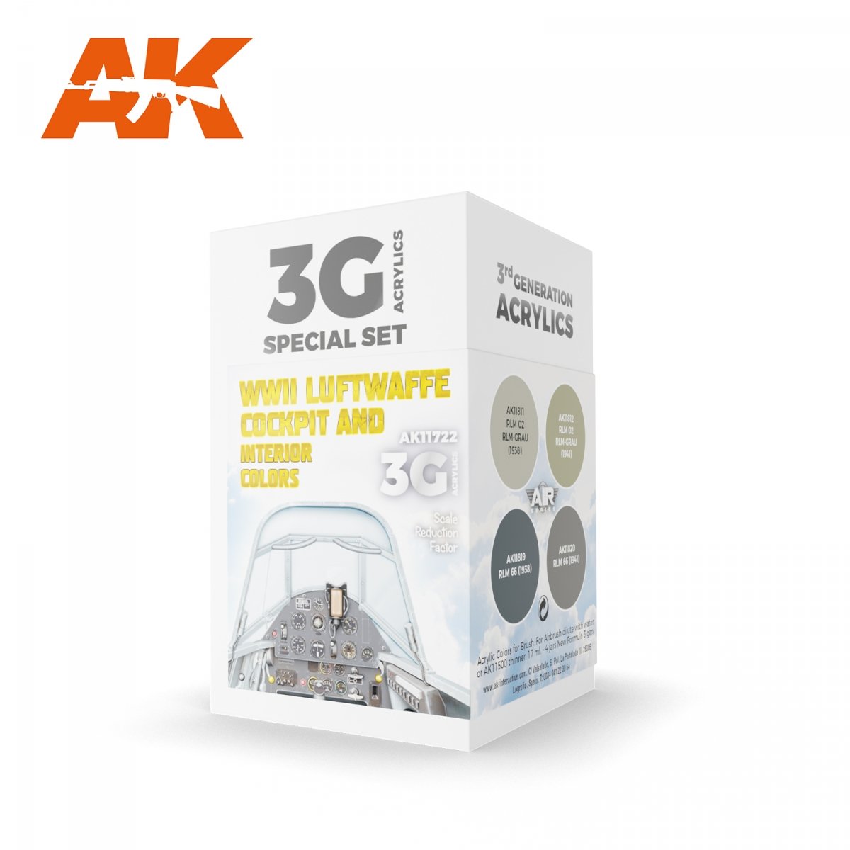 AK Interactive AK11722 WWII LUFTWAFFE COCKPIT &amp;amp; INTERIOR COLORS 4x17 ml