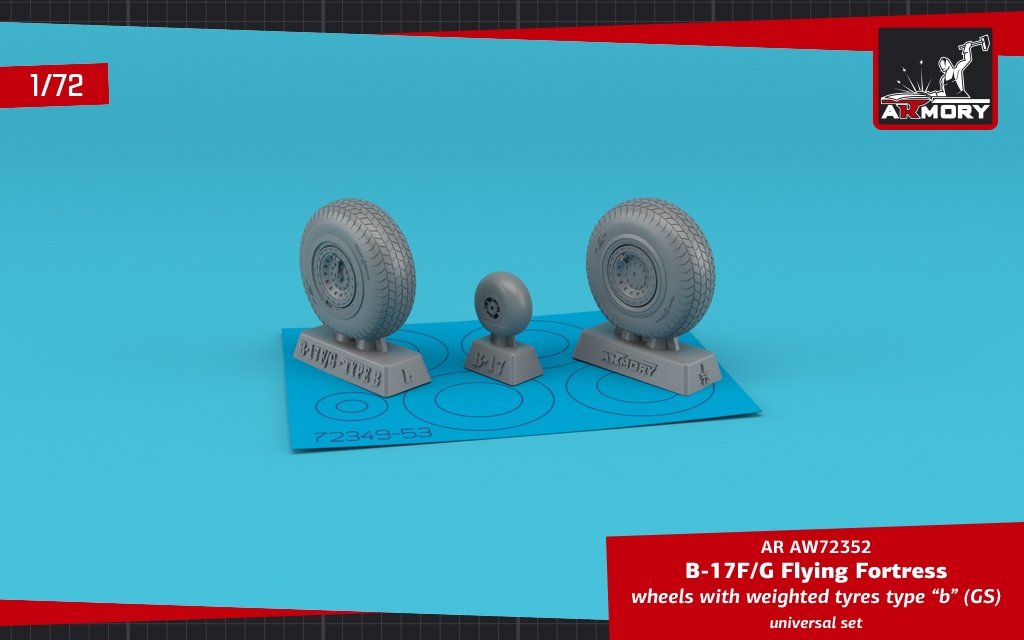 Roues Armory Models AW72352 B-17F/G Flying Fortress avec pneus lestés type « b » (GS) 1/72