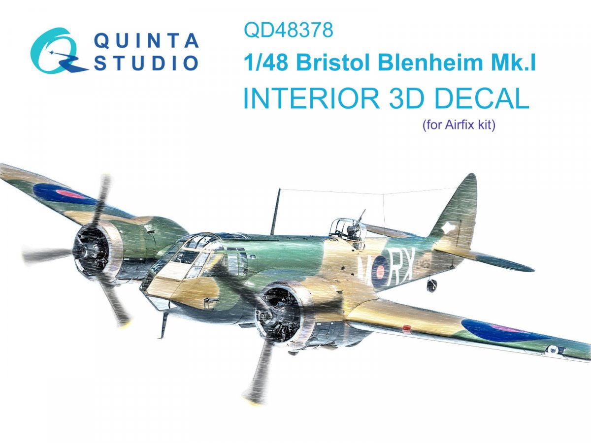 Quinta Studio QD48378 Bristol Blenheim Mk.I 3D-Printed &amp; colored Interior on decal paper (Airfix) 1/48