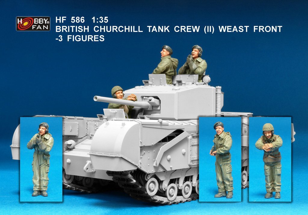 Hobby Fan HF586 ÉQUIPAGE DE CHAR BRITANNIQUE CHURCHILL (II) FRONT OUEST - 3 FIGURINES