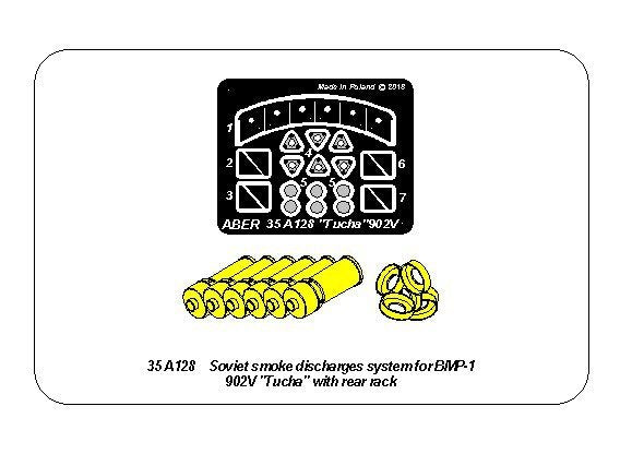 Aber 35A128 Soviet smoke Discharges system for BMP-1 902V “Tucha” with rack 1/35 – image 11
