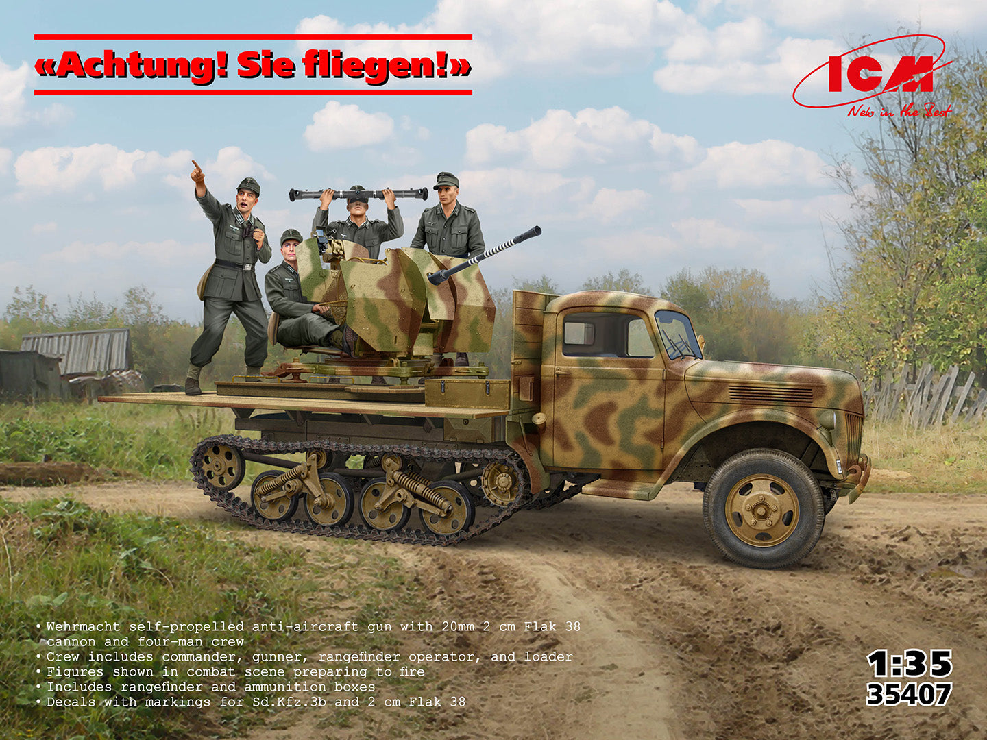 ICM 35407 Achtung! Sie fliegen! (Sd.Kfz.3b with 2 cm Flak 38 and crew) 1/35