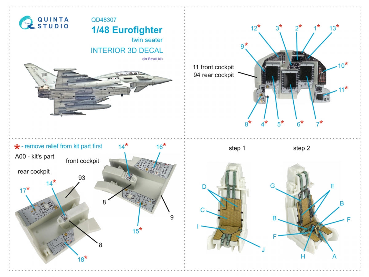 Quinta Studio QD48307 Eurofighter twin seater 3D-Printed coloured Interior on decal paper (Revell) 1/48 – zdjęcie 2