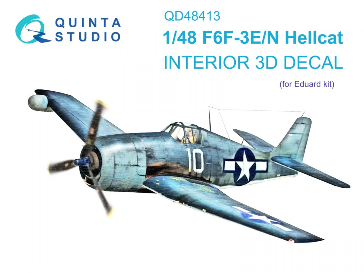 Quinta Studio QD48413 F6F-3E/N Hellcat 3D-Printed &amp;amp; colored Interior on decal paper (Eduard) 1/48