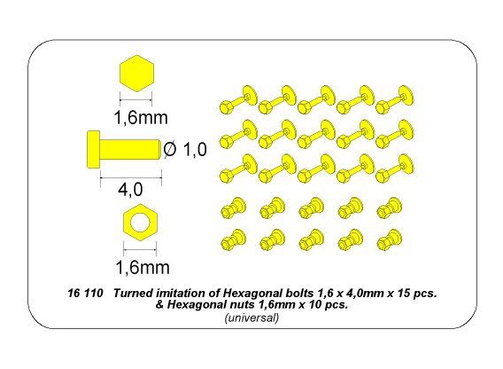 Aber 16110 Turned imitation of Hexagonal bolts &amp;amp;amp;amp;amp;amp; nuts 1,6 x 4,0 mm x 15 pcs. And 1,6mm nuts x 10 pcs. 1/16 – immagine 10