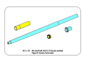 Aber 16L-12 Lufa 88 mm KwK 43/3 L/71 do Tiger B Serien-Turm / 88 mm KwK 43/3 L/71 (Late model) Tiger B Serien-Turm late 1/16 – zdjęcie 7