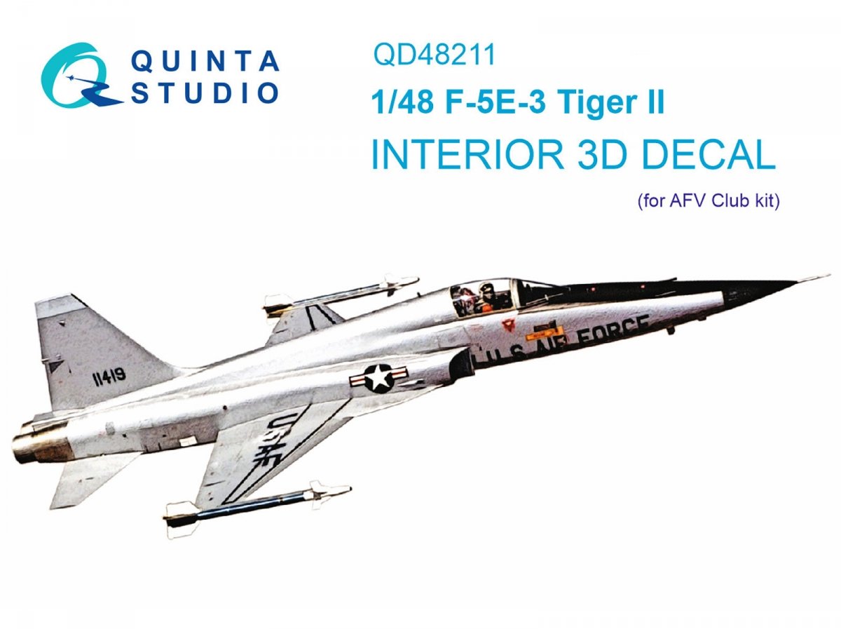 Quinta Studio QD48211 F-5E-3 Tiger II 3D-Printed &amp;amp; colored Interior on decal paper ( AFV Club ) 1/48