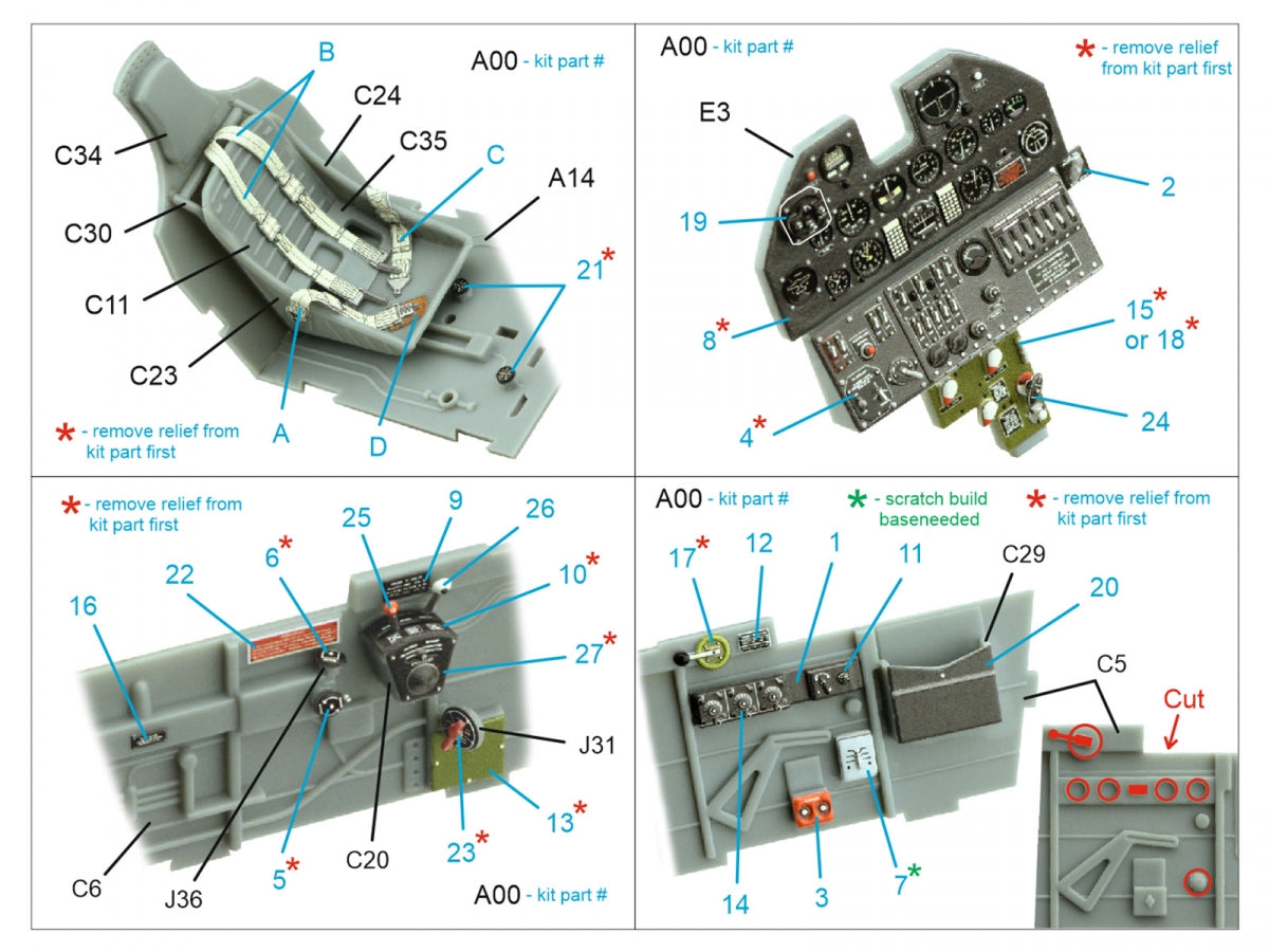 Quinta Studio QD32208 P-40F WarHawk 3D-Printed colored Interior on decal paper (Trumpeter) 1/32 – image 2