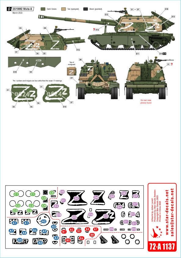 Star Decals 72-A1137 War in Ukraine # 7. Russian 2S19 MSTA-S 1/72 – zdjęcie 2