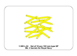 Aber 350L-34 Set of 16 pcs 102 mm QF Mk.V barrels for Royal Navy 1/350 – image 6