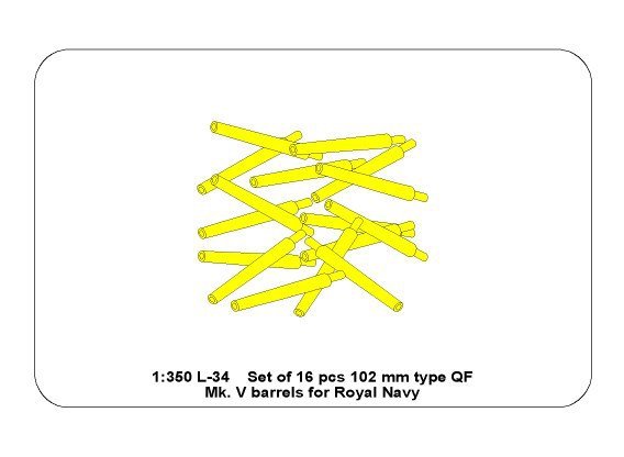 Aber 350L-34 Set of 16 pcs 102 mm QF Mk.V barrels for Royal Navy 1/350 – image 6