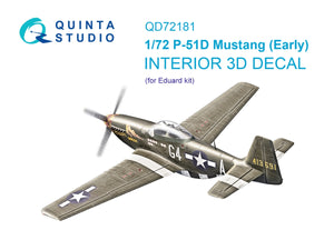Quinta Studio QD72181 P-51D Mustang Early 3D-Printed &amp;amp; colored Interior on decal paper (Eduard) 1/72