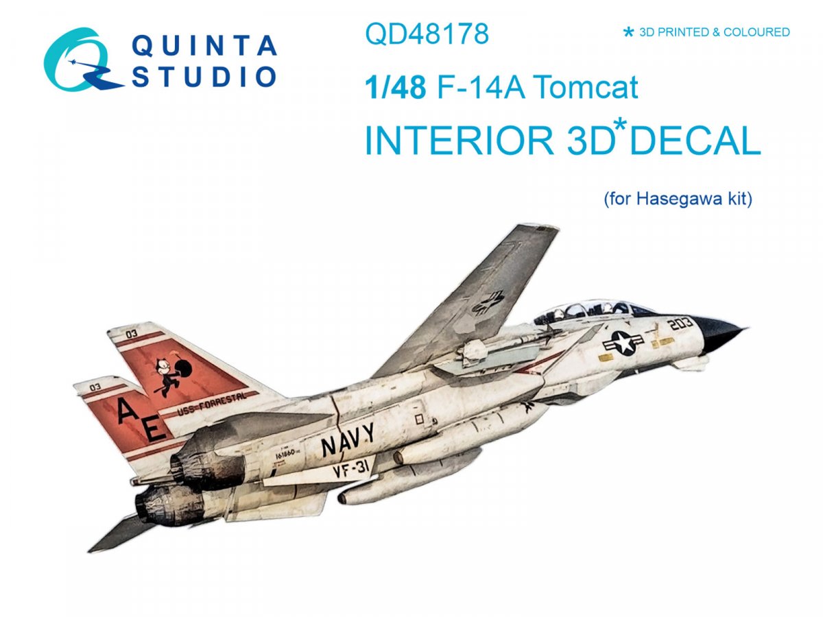 Quinta Studio QD48178 F-14A 3D-Printed &amp;amp; coloured Interior on decal paper (for Hasegawa kit) 1/48